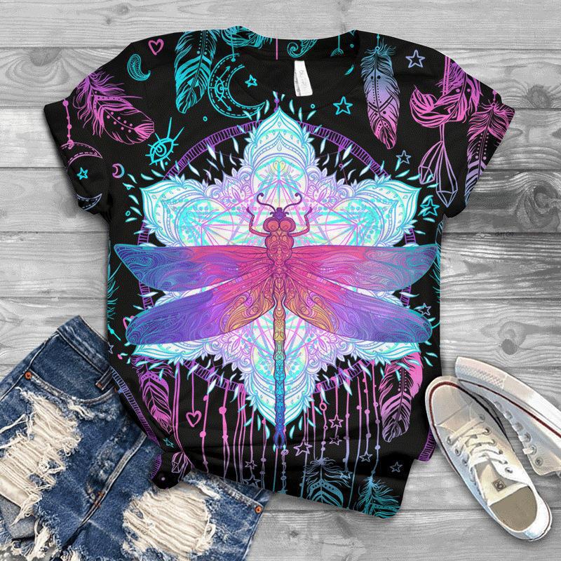 

Летняя женская футболка с 3D-принтом нарисованной стрекозы и коротким рукавом 6XL