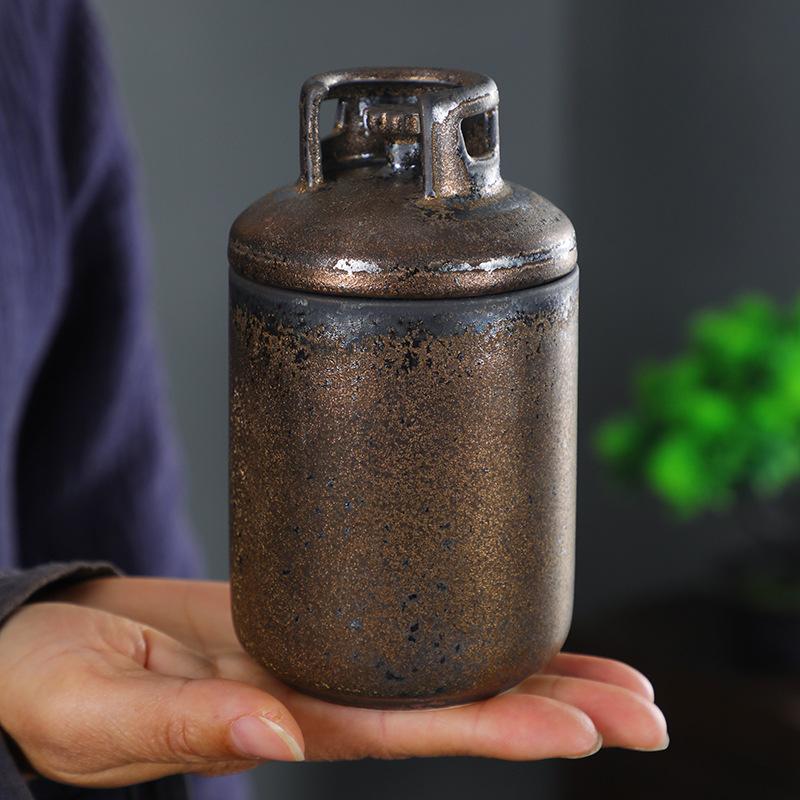 Creative ceramic mug with lid household drinking cup office retro coarse pottery niche design coffee cup