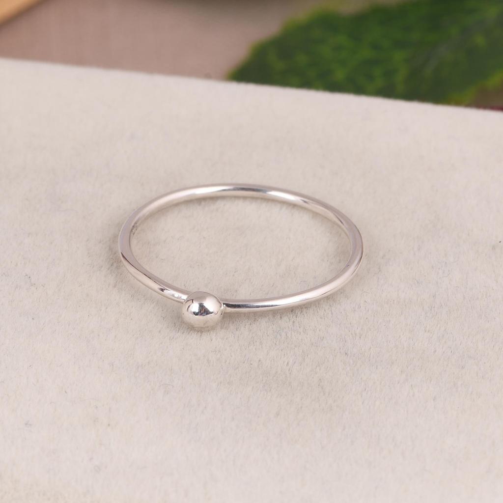 Modern Minimal Silver Ball Ring, Thin Sterling Silver Band, Elegant Stackable Ring for Women.