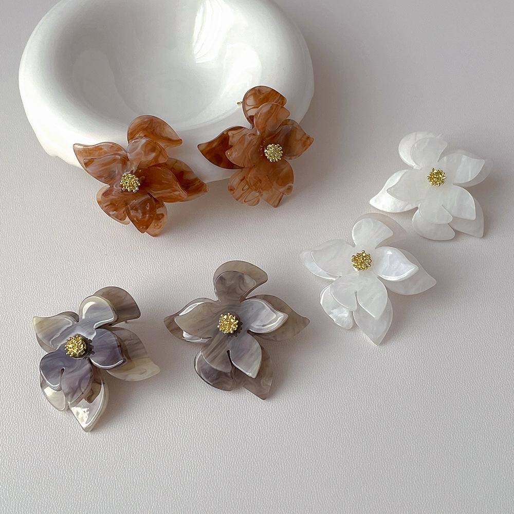 Retro Acrylic Flower Earrings with S925 Silver Needle - High-End, Exaggerated European & American Dangle Jewelry