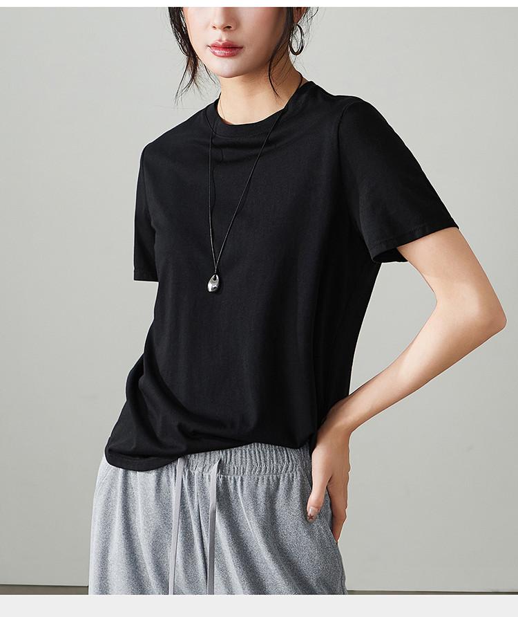 Modal cotton round neck short sleeved T-shirt for women in 2026 spring fashion, loose and versatile, solid color casual top