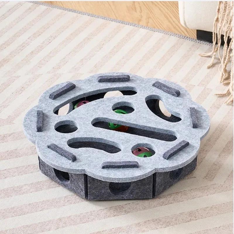 Cat Play Felt Box - Self-Entertainment Maze Toy with Scratching Board Durable Non-Shedding Fun for Bored Cats & Kittens