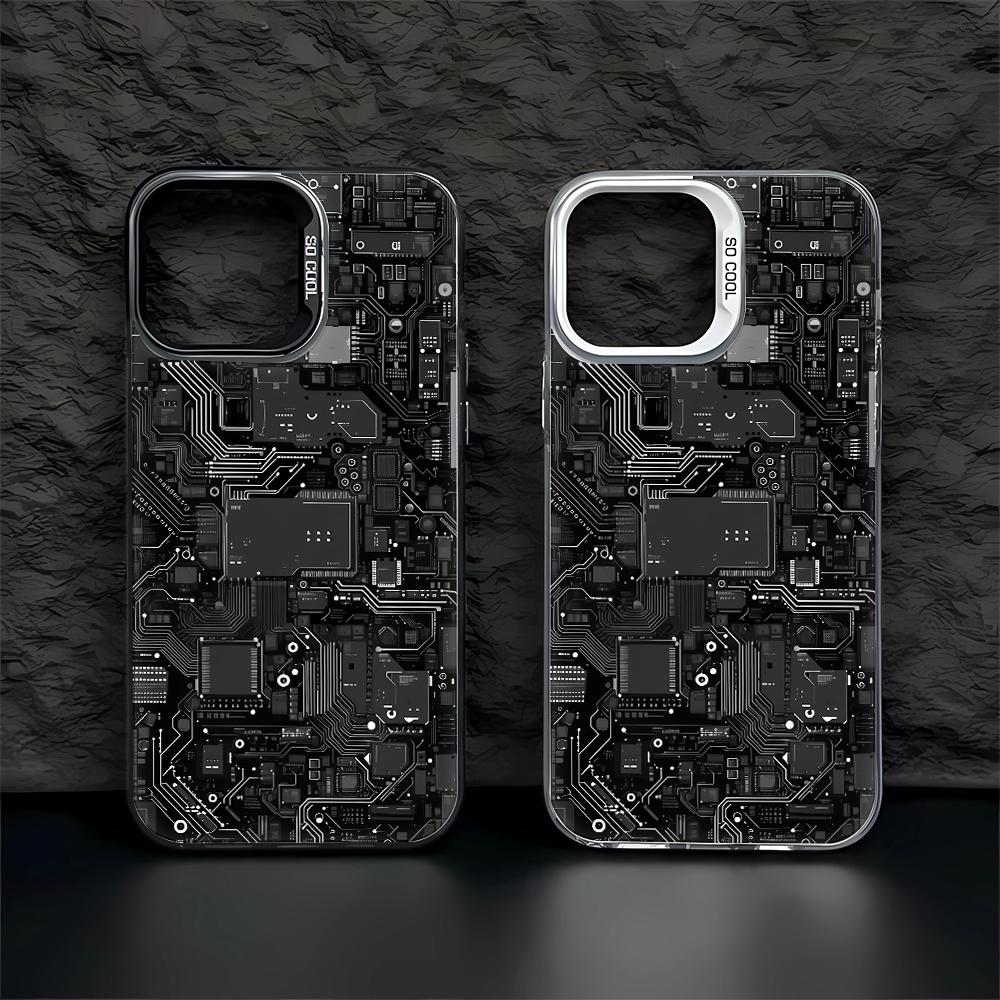 Creative Mechanical Circuit Pattern Phone Case FOR IPhone 15promax 14 11 12 Pro 15 16 Plus 13 Pro MAX XR XS Black Soft Covers