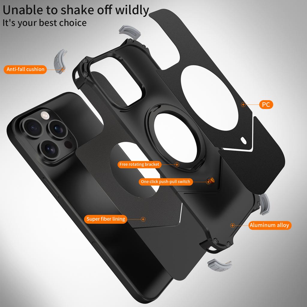 For iPhone 16 Pro Max Case PC + Metal Boardless Phone Back Cover with Kickstand
