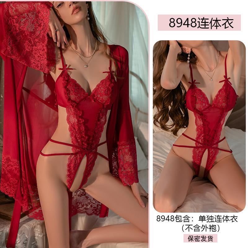 Original Erotic Lingerie Sexy Lace Seductive One-piece Dress Women's open-crotch Uniform no-Take Pajama Set 8948