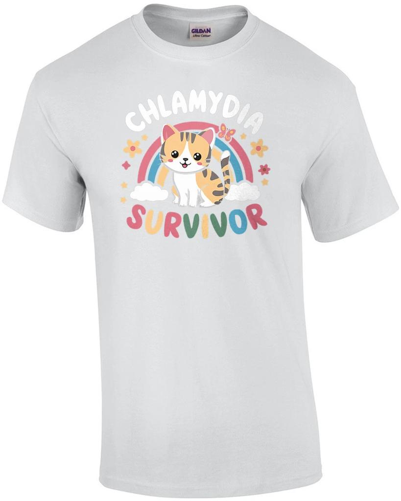 Chlamydia Survivor T-Shirt - Funny Cat Meme - Inappropriate T-Shirt, Adult Hu...