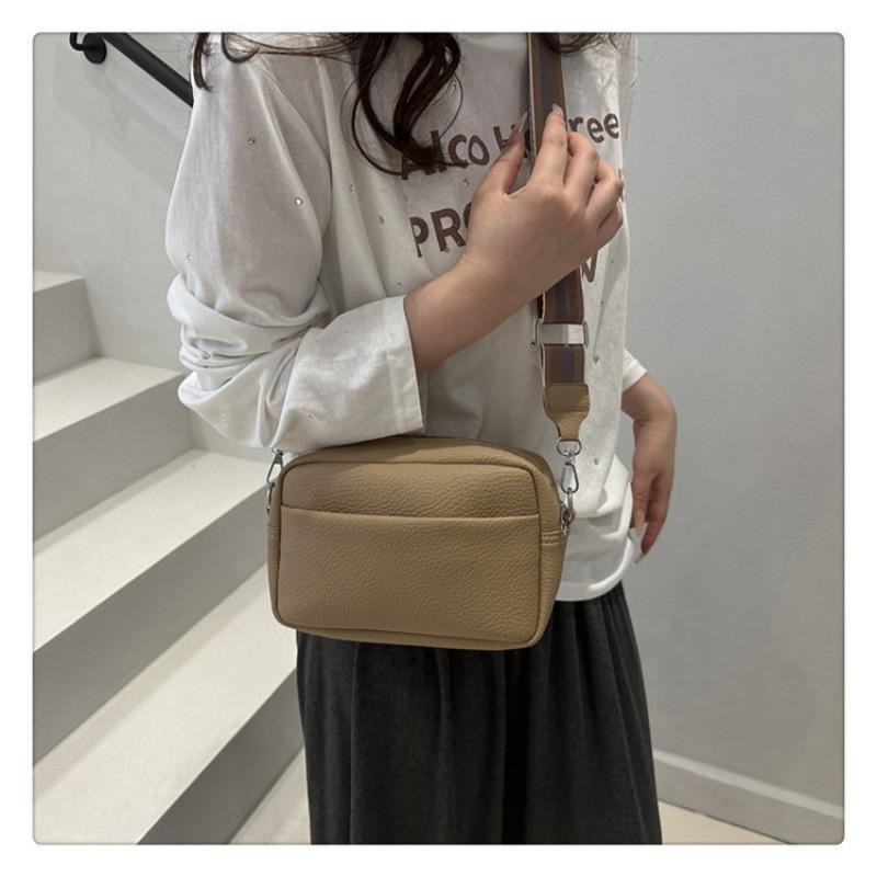 New lychee pattern solid color messenger bag women's summer wide shoulder strap bag women's shoulder small square bag