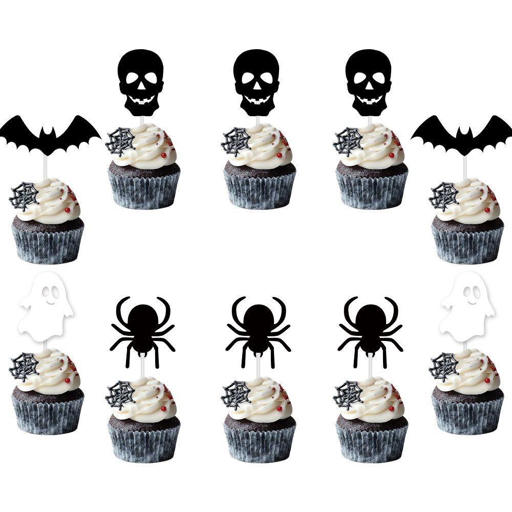 Party Cake Halloween Flags Set With Paper Bat Spider Figures Festive Decoration