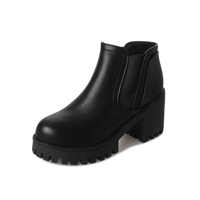 New Autumn and Winter Fashionable and Comfortable Round Toe High Heels Casual Thick Heel Solid Color Sleeve Fashion Boots