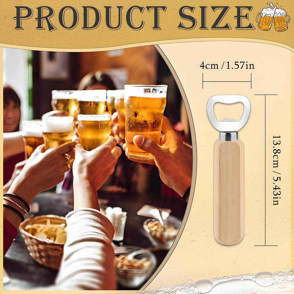 10-pack Flasköppnare med trähandtag | Set med ölöppnare i rostfritt stål | Bartenderkvalitet för hemmabar, restauranganvändning