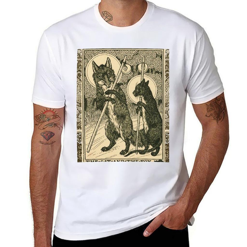 The Cat And The Fox Forest Animals Black White Floral Tshirt Festive Simple Tshirt