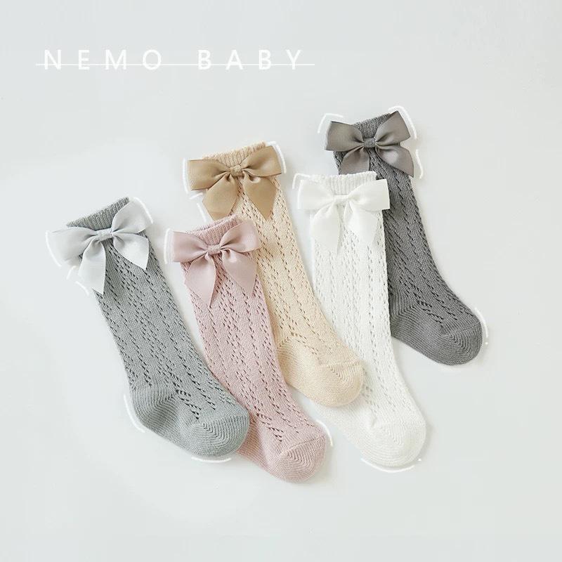 Class A Thin Mesh Summer Children's Mid-Calf Socks with Bow for Girls