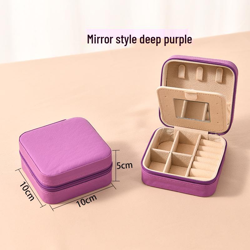 High-End Jewelry Storage Box with Mirror Pattern for Rings, Earrings, Necklaces - Women's Zipper Style Organizer.
