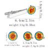 New Sunflower Pattern Round Cufflinks Mens Time Gem Flower Tie Clip