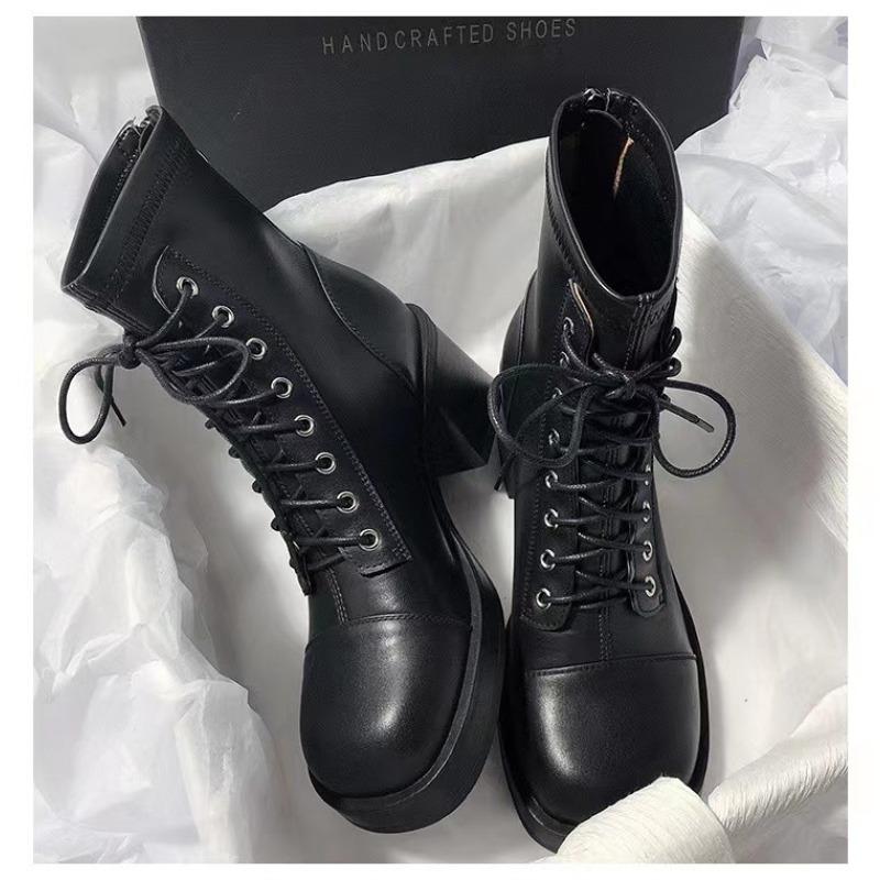 Comemore Platform Ankle Boots for Women Autumn Back Zipper Lace Up Shoes Woman Chunky Heels Leather Short Botas Mujer