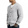 Herren Zopfmuster V-Ausschnitt Cardigan Pullover, Knopfleiste vorne, Zwei aufgesetzte Taschen, Gerippte Bündchen & Saum, Weicher Strick Lässiges Layering Top