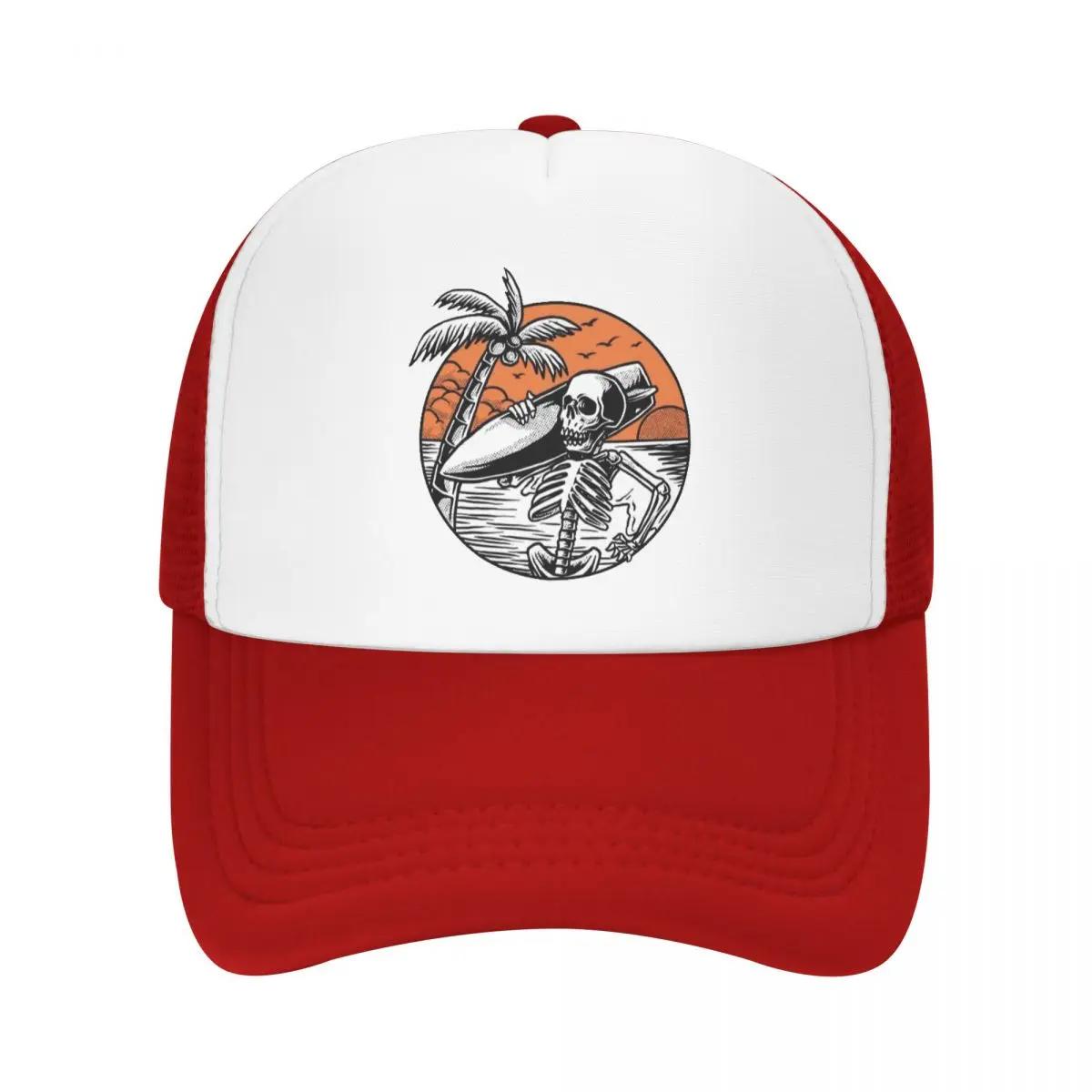 

Custom Fashion Summer Surf Skeleton Surfing Baseball Cap for Women Unisex Breathable Trucker Hat Sports Snapback Trucker Cap One Size