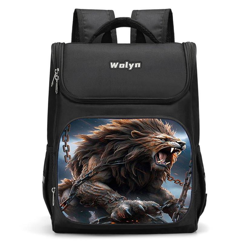 Spacious Lion-themed Backpack For Elementary School Kids Oxford Fabric Lightweight