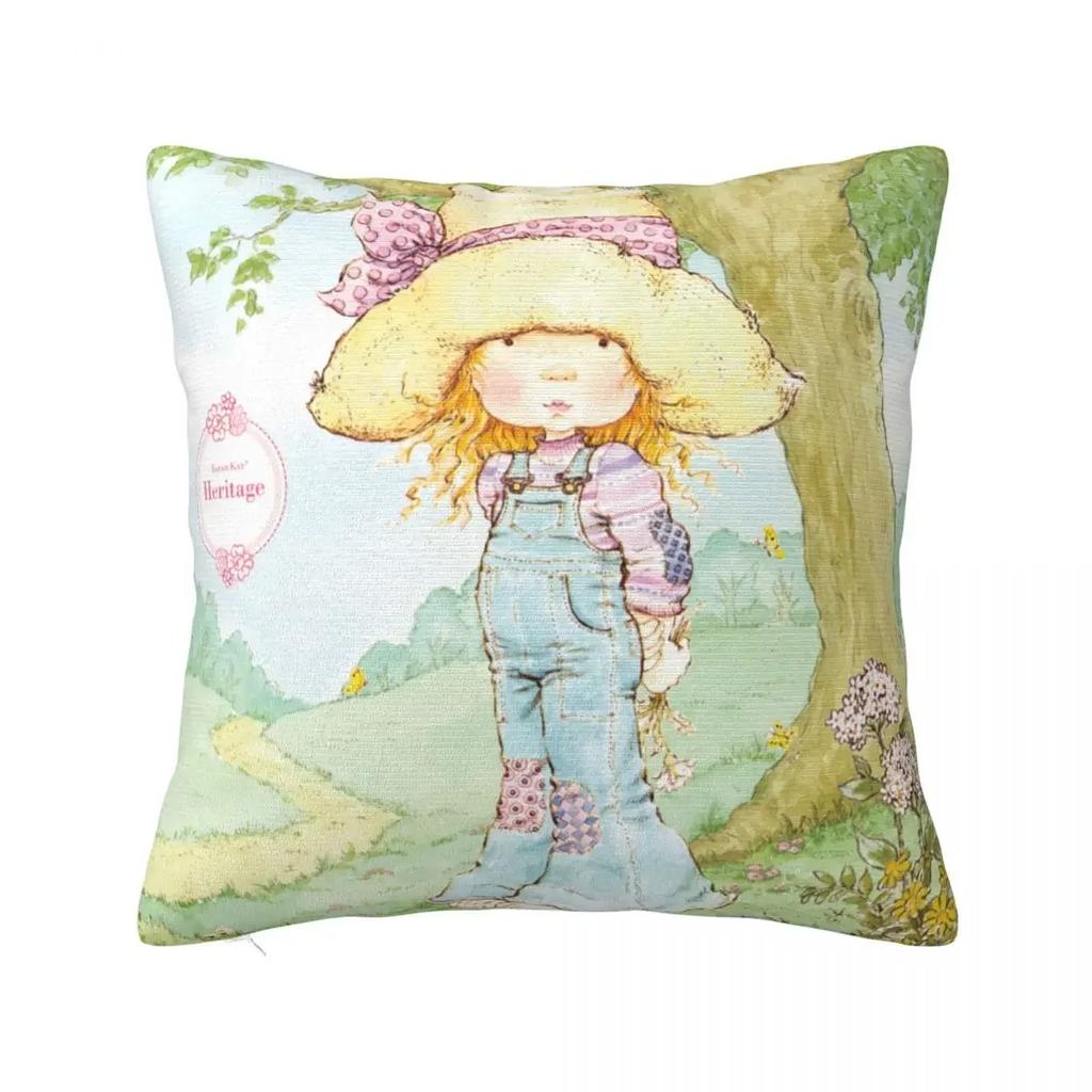 Niedlicher Kissenbezug mit Sarah Kay-Mädchen-Motiv, bedruckter Stoff, Kissenbezug, Dekoration, Cartoon-Kissenbezug für das Landleben, verschiedene Größen