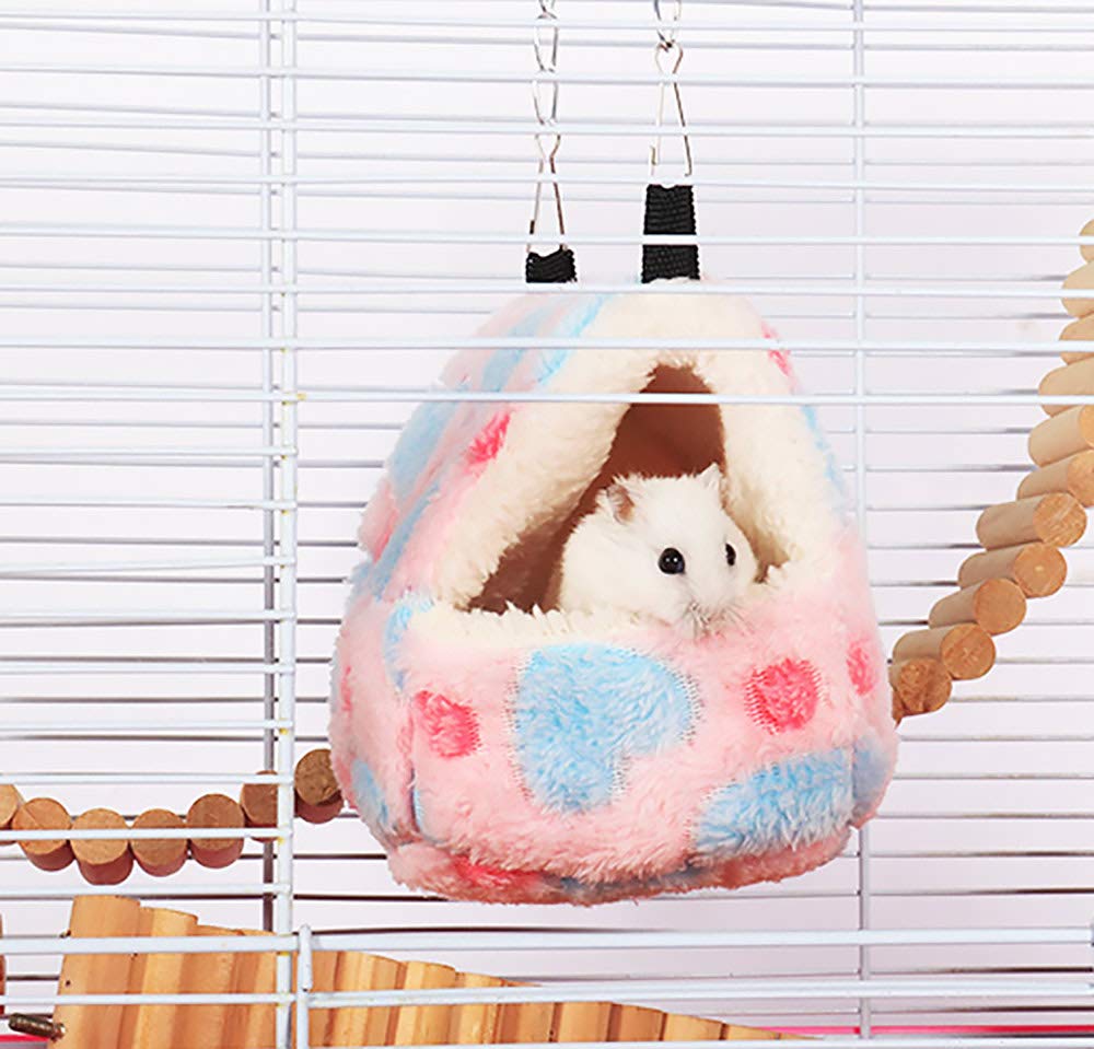 moin moin Hamster, Bird, Squirrel, Small Animal House, Heart-Shaped Bed | Fluffy and Warm Winter Bed with Insole, Hanging, 2-Way Use / 14x11x12cm (Blu