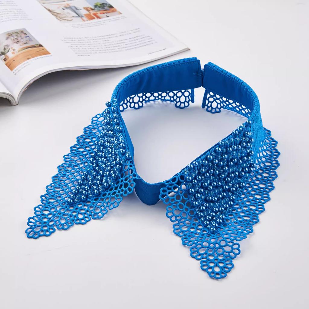 Lace Black White Detachable Fake Collar Beaded Tie Shirt Women's Blouse Top Dickey Detachable Lapel Fashion Accessory