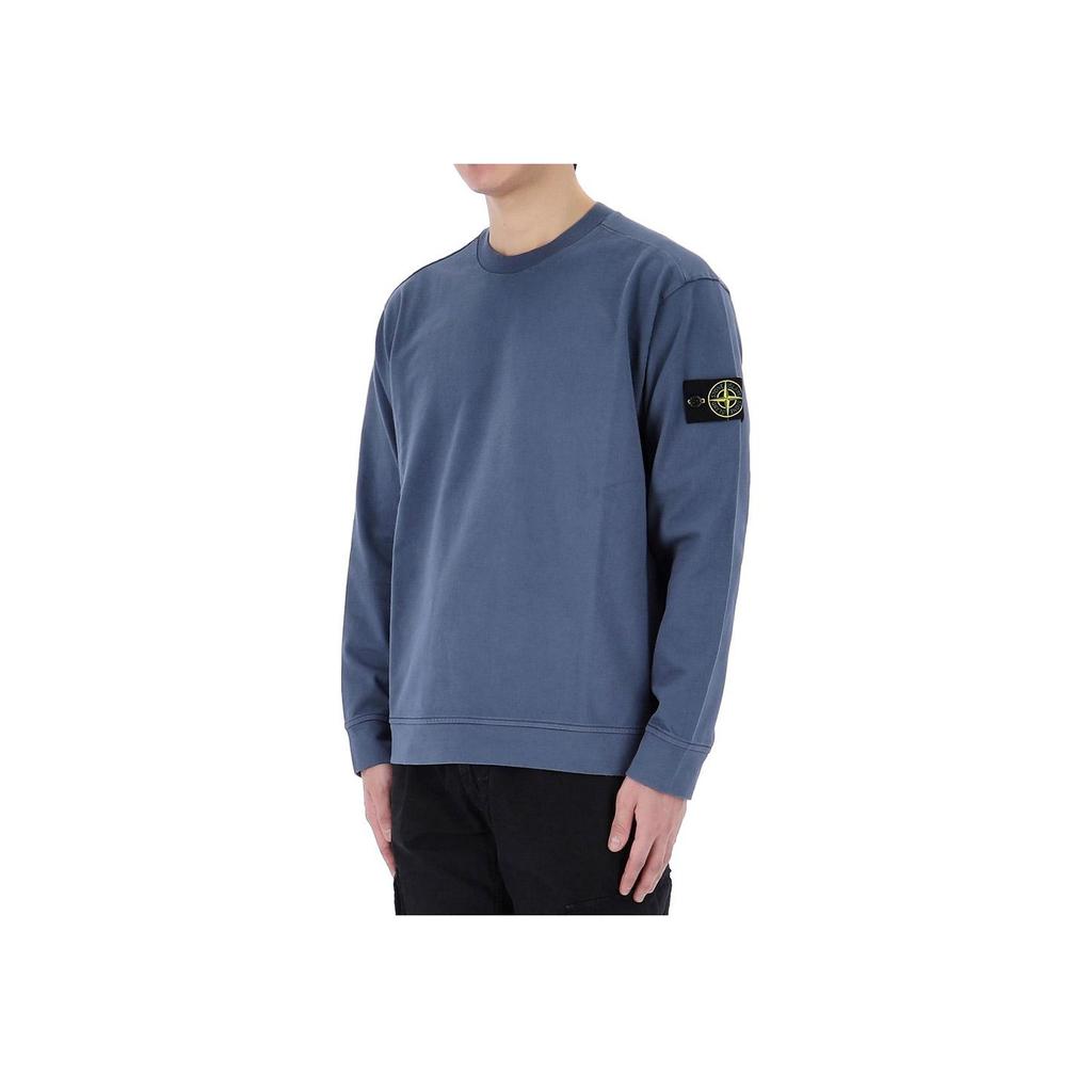 STONE ISLAND Solid Color Crew Neck Pullover Long Sleeve Sweatshirt Men Sweatshirt Blue 801563750-V0024