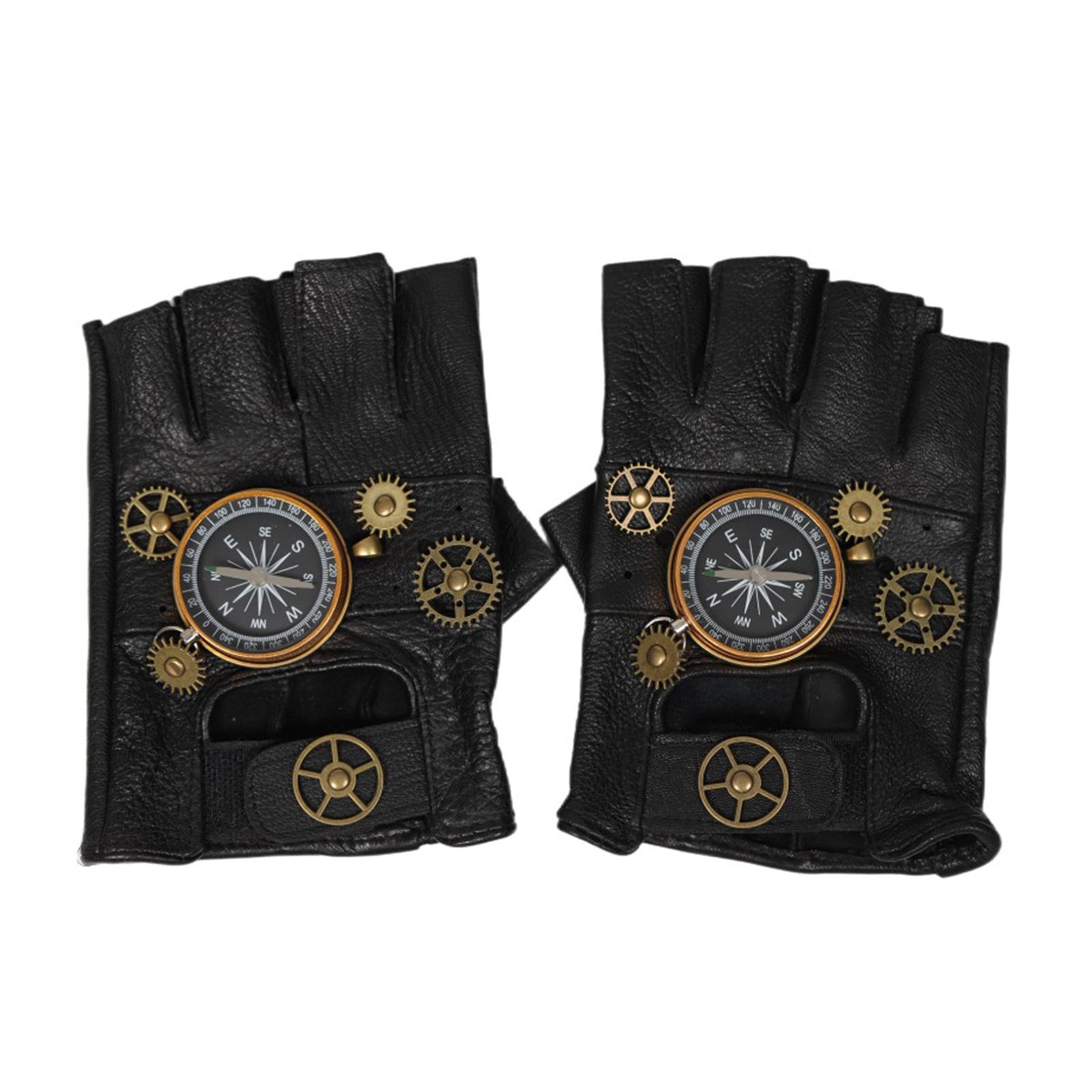 

Punk Fingerless Gloves Surprise Gift for Girlfriend Boyfriend with Compass Gears Men Gloves Vintage Fingerless Gloves золотий