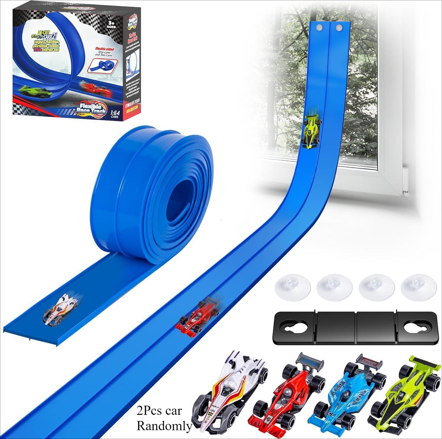 

Flexible Race Track Children Toys DIY Double-track Racing Car Ramp Track Compatible 1/64th Cars Portable Rolls Up Race Tracks