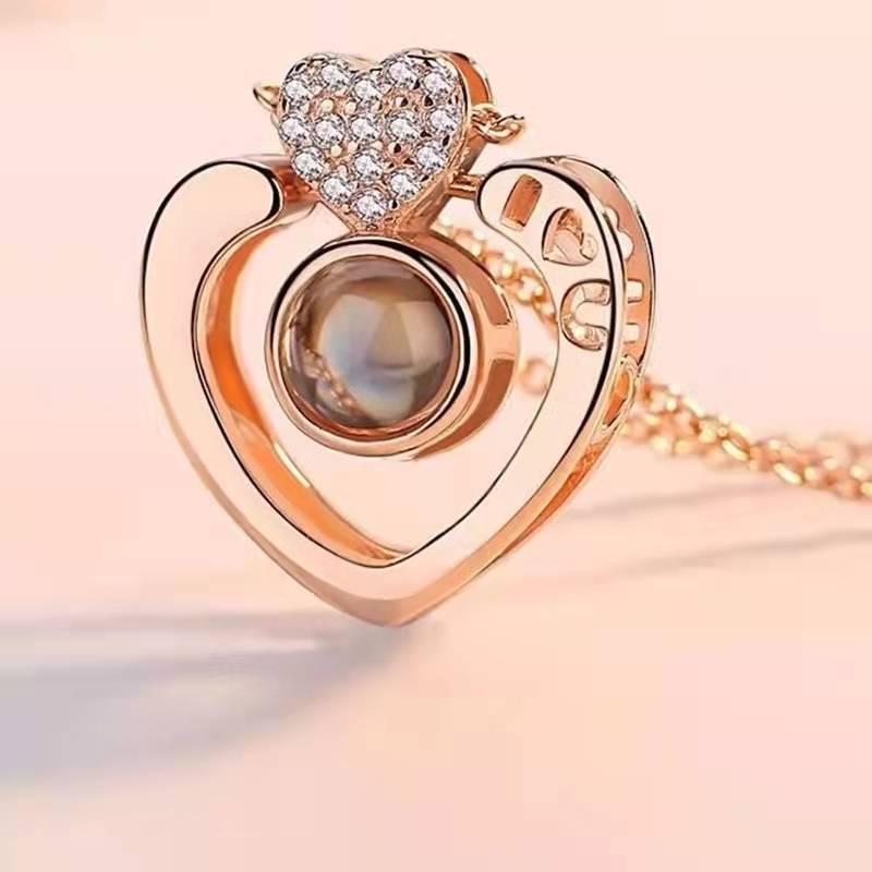 Douyin-Style Women's Necklace: 'One Deer Has You', 100 Languages "I Love You" Projection Pendant, Qixi Festival Gift
