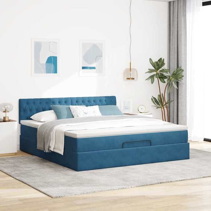 VidaXL Ottoman Bed Frame with Mattress Dark Blue 160x200 Cm Velvet, Bed Frame, Upholstered Bed Frame, Bed Frame 3311859