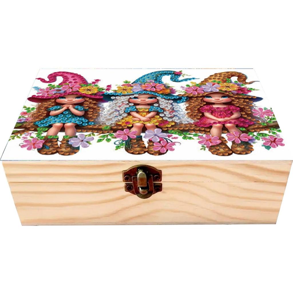 5D DIY Diamond Art Handmade Storage Box Partial Drill Colored Pattern Wood Case Crystal Storage Case Kit for Desktop Diamond Art