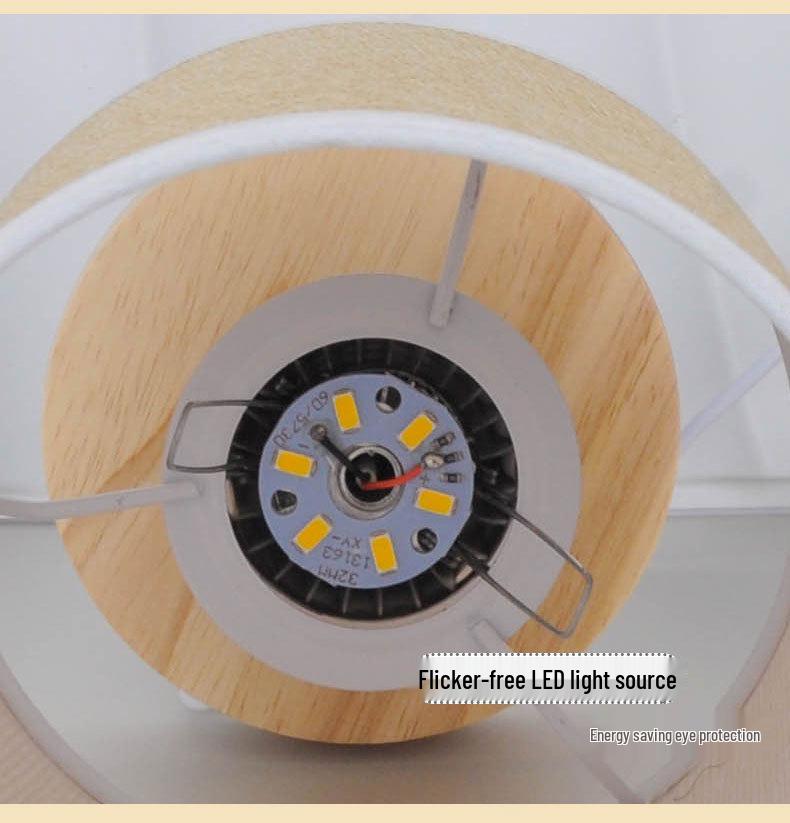 Nordic Solid Wood USB Table Lamp with Fabric Shade - LED Night Light for Bedroom & Study
