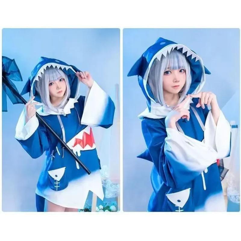 Auf Lager Hololive ENG Gawr Gura Cosplay Kostüm Niedliches Haifisch Kostüm Hoodie Für Frauen Halloween Youtuber Cosplay