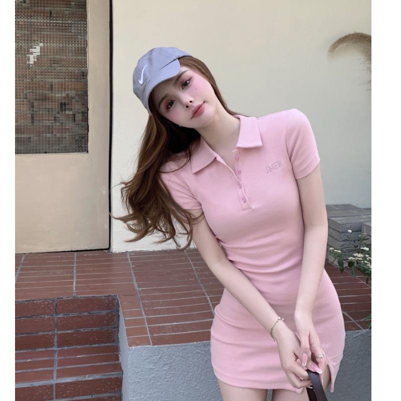 Summer Vitality Girl Princess Dress French Split-ended Short Skirt Female Slim Polo Collar Slim Hip Dress