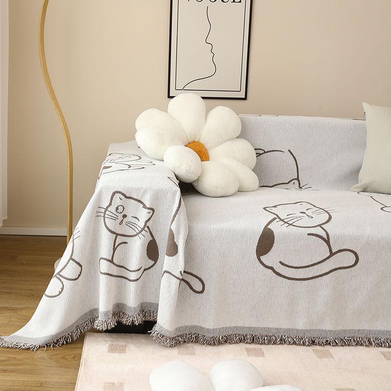 Cartoon Cat Sofa Cover Cloth Four Seasons Universal Non-Slip Chenille Cushion Anti-Scratching Full Covered Sofa Cover Cover Towel