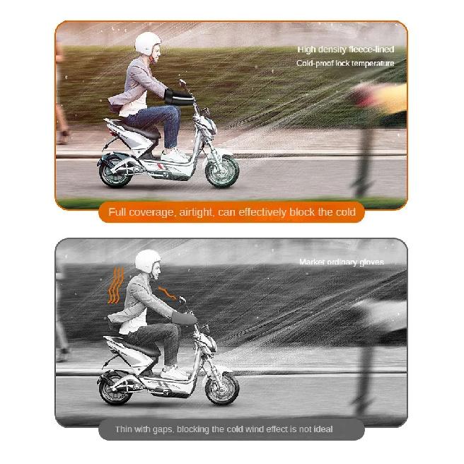 Motorcycle Handlebar Cover 1 Pair  Winter Thermal Gloves Waterproof Handmuffs Windproof Warm Handle Thickened Reflective Strips