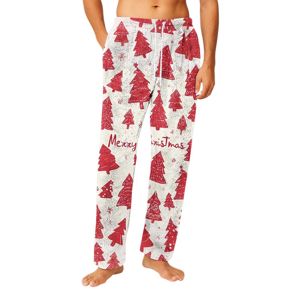 Men's Drawstring Pocket Flannel  Pants Homewear Sleep Pants