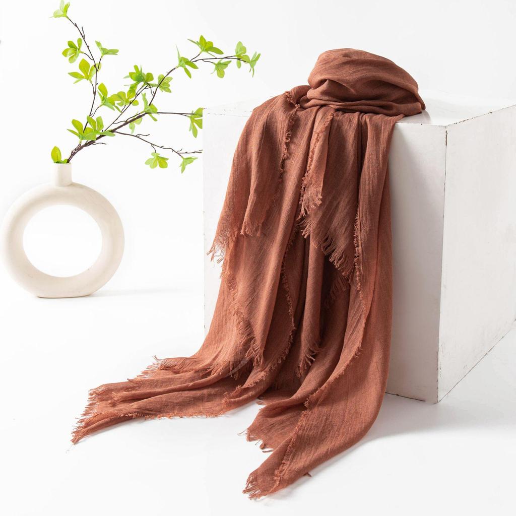 Spring & Summer Lightweight Sunscreen Shawl: Imitation Cotton-Linen, High-End Silk Gauze Scarf, Solid Color for Women