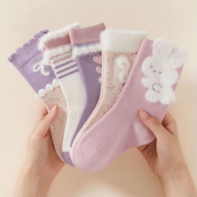 Calzini in Cotone Cartoni Animati Carini per Bambini, Calzini in Cotone Spessi alla Caviglia per Bambine Autunno e Inverno
