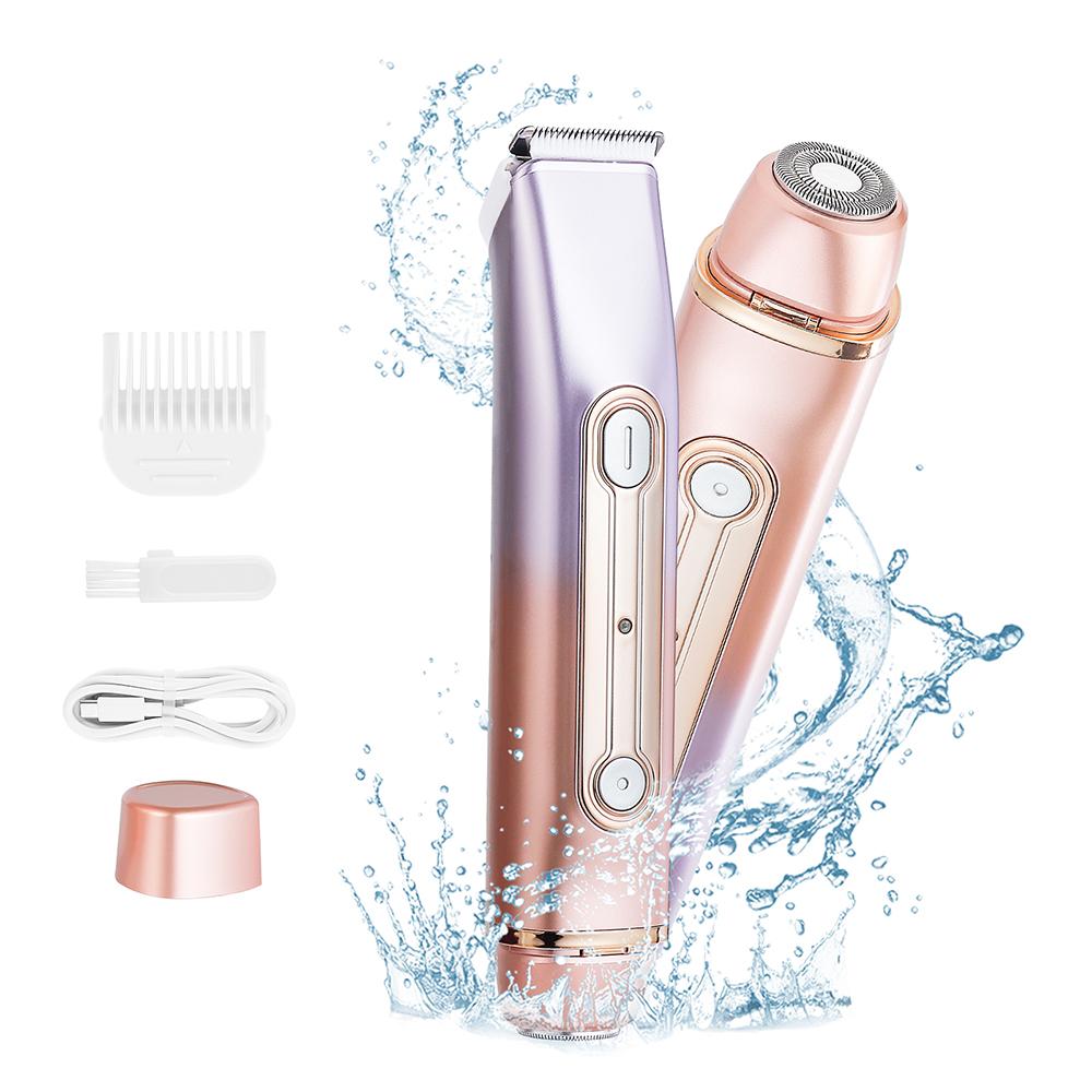 Dual-Head Hair Trimmer 2-in-1 Bikini Shaver With Ceramic Blade Heads Women's Electric Razor Painless Hair Remover Body Trimmer