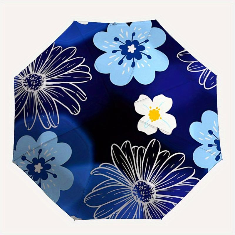 

1pc Blue Flowers Automatic Open/Close Umbrella, Portable Folding umbrella for Everyday Use yy250826025