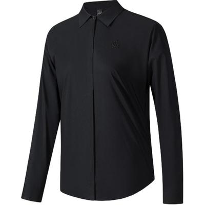 Повсякденна проста однотонна вільна сорочка-поло з довгим рукавом для жінок Базова-Чорний 162530108-3