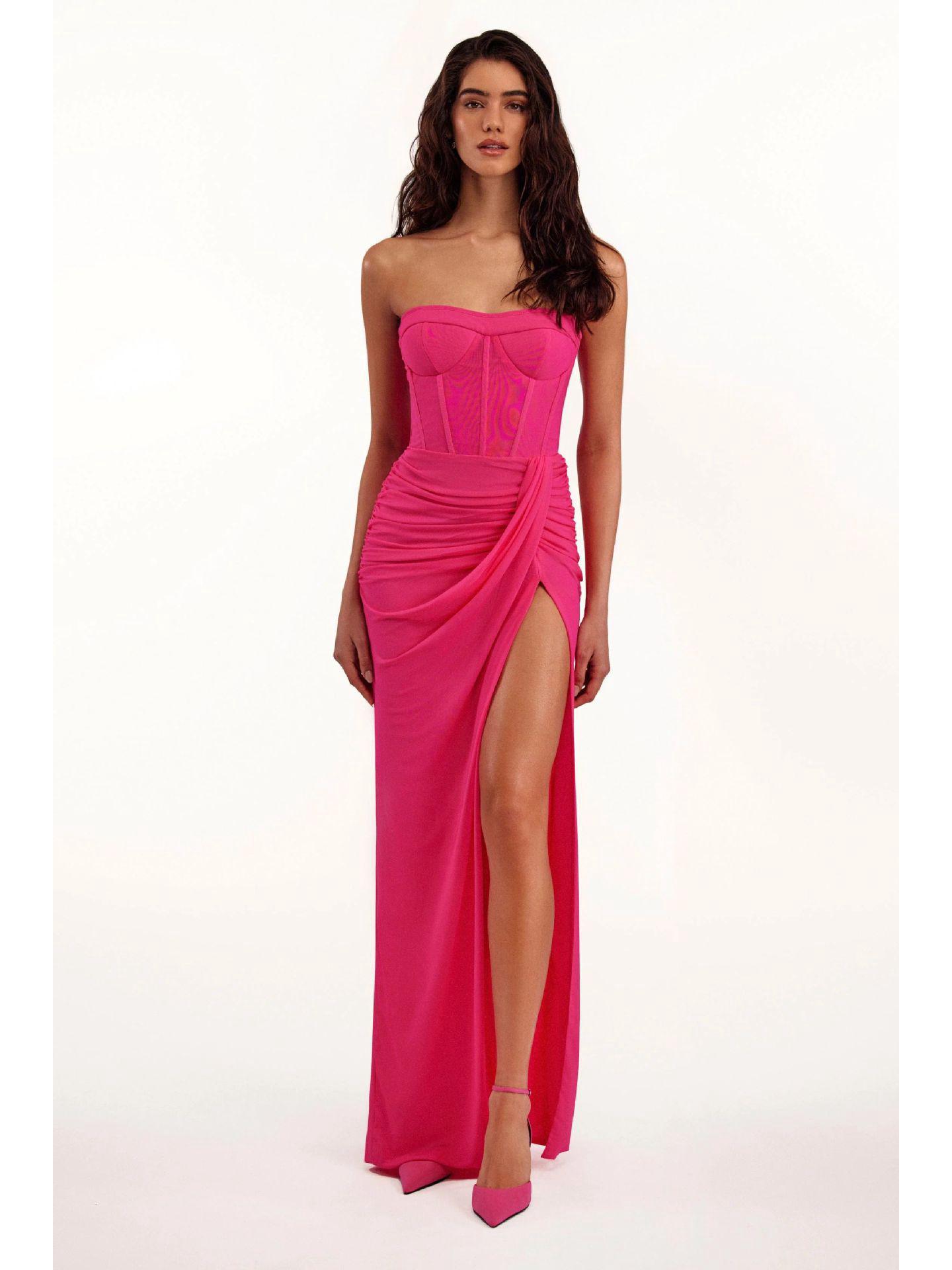 

Elegant European and American Backless Tube Top Evening Dress with Slim Fit and Slit Hem Medium