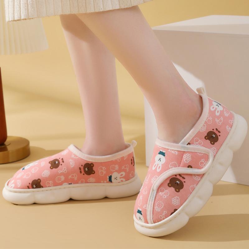 Fashion New Cartoon Animal Cotton Slippers Woman Winter Hook and Loop Bag and Cotton Shoes Women Warm Non-Slip Flat Slides Female