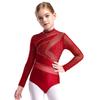 Tuta da Ginnastica Artistica per Bambine Ragazze Costume da Pattinaggio Artistico per Bambini Body in Rete Trasparente a Manica Lunga con Cutout Leotard da Balletto/Ginnastica