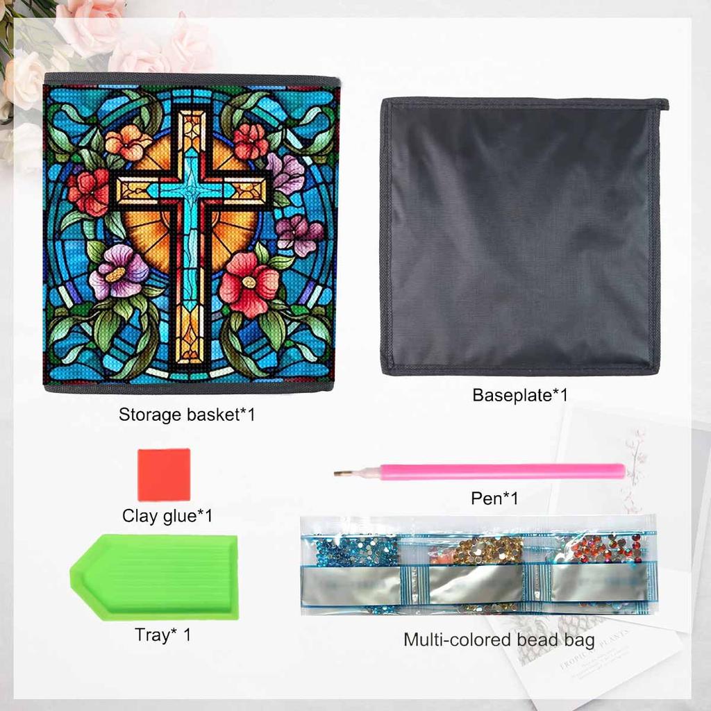 The Cross and Flowers 5D Diamond Painting Storage Basket Full Round Drill Mosaic Diamond Embroidery Cross Stitch Kits Home Decor Home Decor