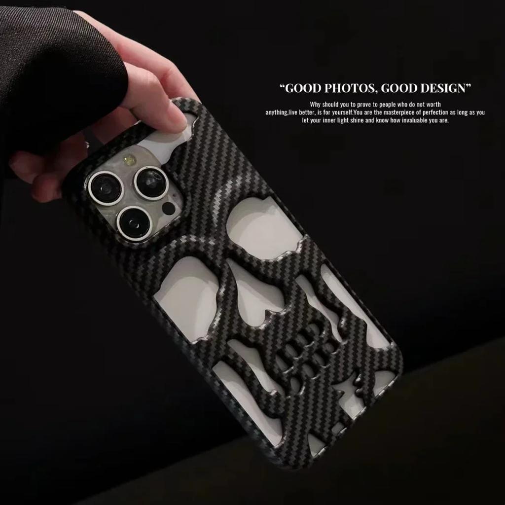 3D Matte Metallic Color Hollow Out Skull Phone Case for iPhone 16 15 13 12 11 14 ProMax 16 15 Plus Fashion Shockproof Soft Cover