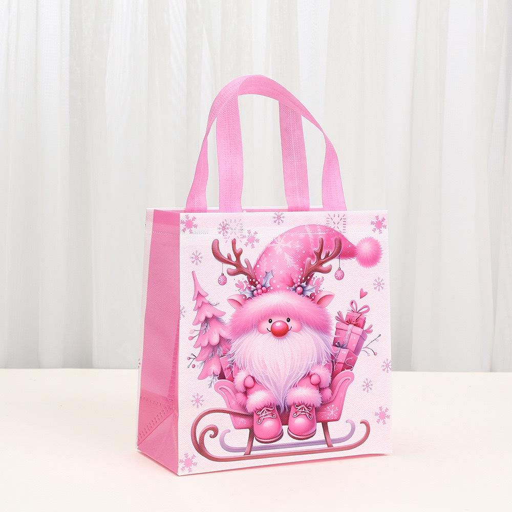 Pink Christmas Gift Bag Festive Xmas Gift Packaging Bag Cute Christmas Tote Waterproof Non-Woven Tote Bag For Christmas Birthday