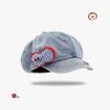 Fruit Apple Button Denim Beret Hat With Cloud Design For Womens Spring Casual