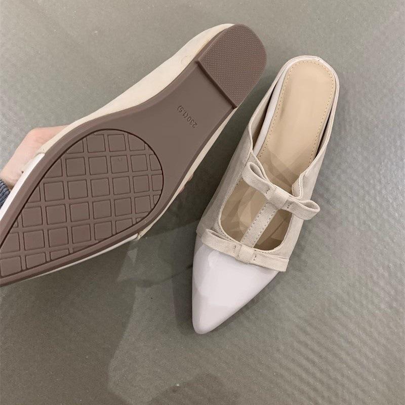 Gentle baotou half slippers sweet with skirt bow pointed wedge sandals